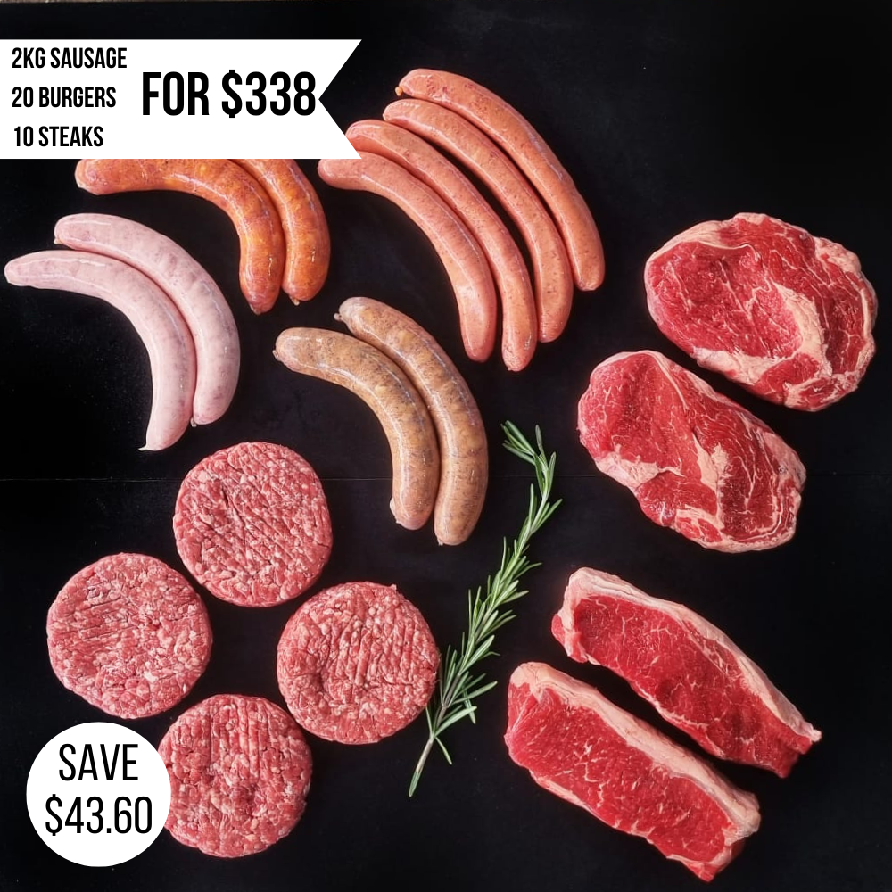 2kg Sausage, 20 Burgers, 10 Steaks