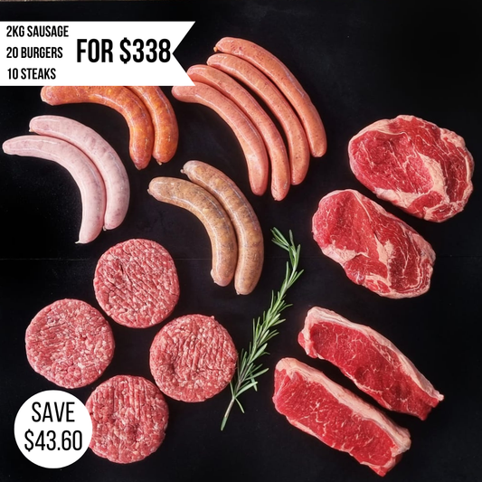 2kg Sausage, 20 Burgers, 10 Steaks