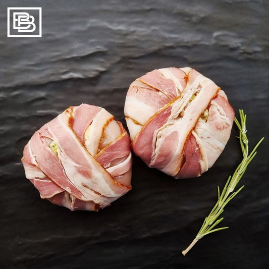 Chicken Breast Mignon, Chicken Breast stuffed with our in House Made Garlic & Herb Butter, wrapped generously with Gooralie Australian Free Range Streaky Bacon